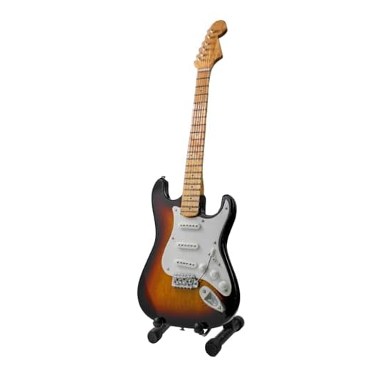 Reni Gifts Clapton - Réplica de guitarra en miniatura Sunburst Strat de 10 pulgadas con soporte para escritorio, para amantes del rock and roll y fanáticos de Eric Clapton, pintada a mano, madera de