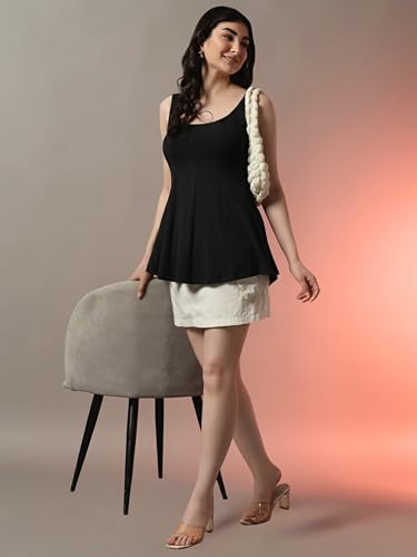 Image of Trend Arrest.ed Women's Polyester Sculpt Flare Top | Stretchable Sleeveless Fit & Flare Blouse with Scoop Back