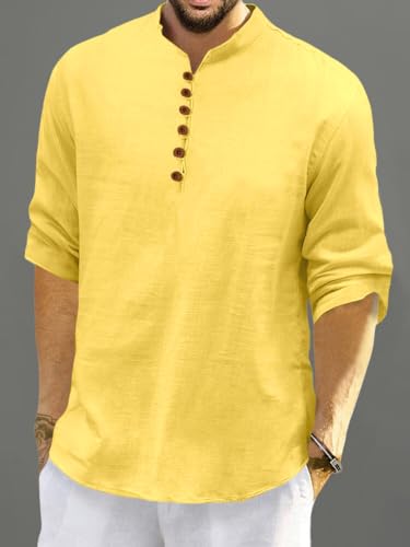 Image of FINIVO FASHION Men's Solid Cotton Blend Regular Fit Straight Kurta with Roll of Sleeve and Classic Collar, Pack of 1