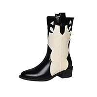 Cowboylaarzen voor dames Western-kniehoge laarzen Vierkante neus Retro halfhoge laarzen met dikke hak (Color : White, Size : 38 EU
