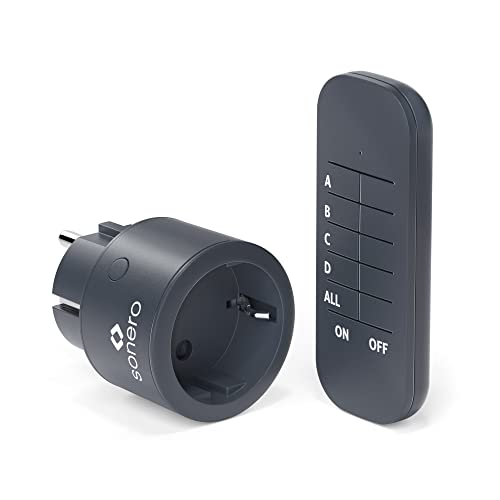 sonero Jeu de Prises radiocommandées 2300 Watts - 1x télécommande, 1x Prises pour Usage intérieur, portée 30m, Anthracite, (S-RCS111)