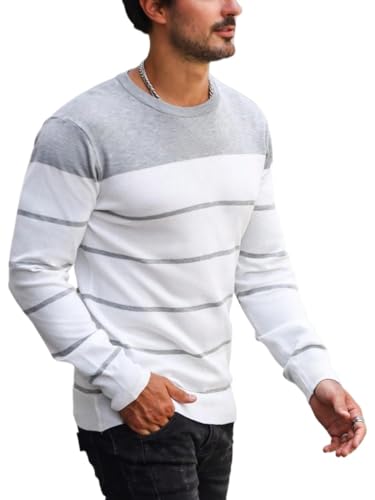Men's Pullover Sweater Striped Round Neck Long Sleeve Colorblock Casual Sweaters