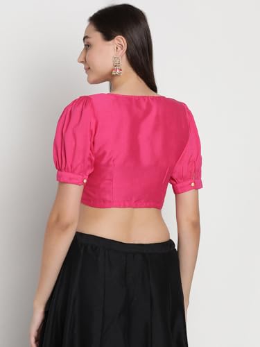Image of studio rasa Women's Silk Blend Printed V-Neck Padded Readymade Top for Festive Party Wedding