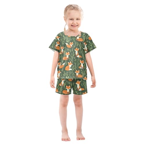 ALAZA Cute Cartoon Fox Pajamas Short Sleeve 2 Piece Sleepwear Top and Bottom Pajama Set Unisex3