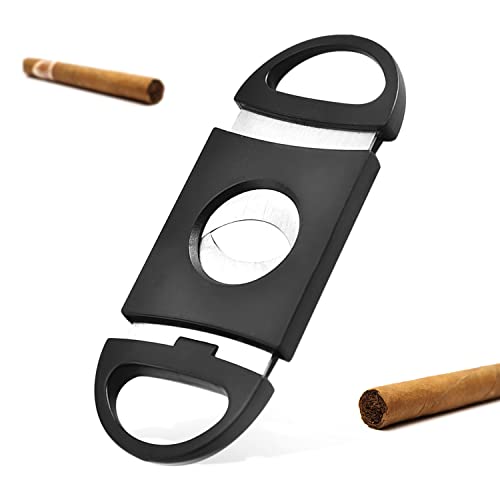 One Piece Stainless Steel Cigar Scissors, Portable Double-Edged Cigar Cutter, Tobacco Cutting Tool, Black ABS Cigarette Holder, Smoking Tool Cutter, Suitable for Most Sizes of Cigar Scissors