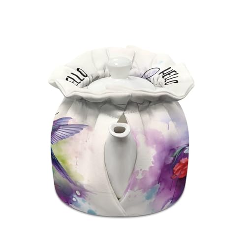 Image of Spring Hummingbird Flower Tea Pot Cozies Washable Teapot Protective Cover Insulation and Keep Warm Heat Preservation Tea Cosy Tea Kettle Quilt with Drawstring for Tea Party Decor