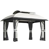 Outsunny Gazebo da Giardino 4x3.3 m con Zanzariere, Doppio Tetto, Fori di Drenaggio e Port...