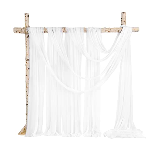 Showgeous Wedding Arch Draping Fabric 4 Panels 20Ft White Chiffon-Like Fabric Sheer Backdrop Curtain for Wedding Arch Ceremony Reception Party Ceiling Swag Decoration by Showgeous - Used condition - US$26.03
