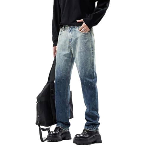 Jeans Pants Trouser Denim Spring and Autumn Gradient Loose Classic Trendy Ink Dot Wide Leg Long