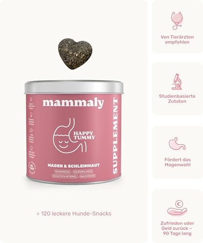 11-in-1 Gras und Kotfresser Drops Hund - Happy Tummy 120 Snacks (350g) von mammaly - Gegen Kot und Grasfressen für Hunde - Unterstützt bei Sodbrennen den Magen & Darm - Mit Ulmenrinde, Probiotika, ...