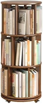 Multi-Layered Bookshelf Tower,Rotating Bookshelf Tower with Rollers, Wooden Display Spinning Bookshelf Tower,360  Revolving Bookcase Floor Standing Bookshelve Storage Rack for Bedroom, Livin