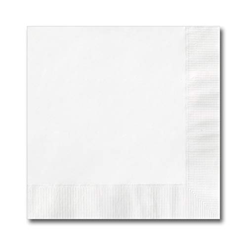 White Beverage Napkins / 100 Count 3 Ply 4 3/4" x 4 3/4" Square Plain Cocktail Napkins/Blank White Party Napkins