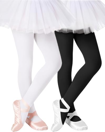 Image of Century Star 2 Pack Girls Soft Footed Ballet Toddler Tights | 90% nylon & 10% spandex for stretchy comfort. Suitable for school, playground, and cozy daily wear.