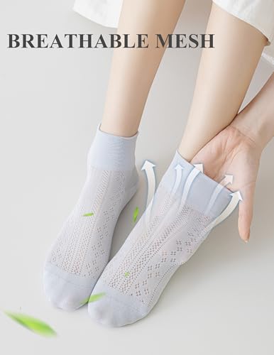 Image of Women's Ankle Socks,Wide Elastic Cuff,Openwork Design,Cute Cool Summer Socks with Mesh for Girls,6 Pack