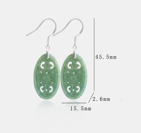 Boucles d'oreilles jade vert et argent 925 sculpté main - 2
