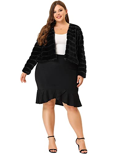 Agnes Orinda Plus Size Faux Fur Jacket for Women Open Front Collarless Wedding Formal Cropped Faux Fur Winter Jackets3