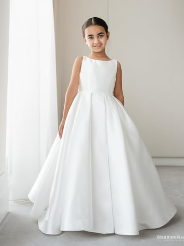 Glossy Satin Flower Girl Dress Spaghetti Strap Princess Ball Gown Elegant Backless Party Long Dresses UJR0982