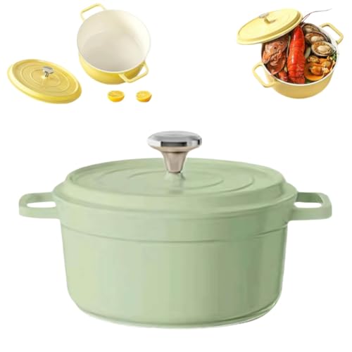 Casseruola rotonda in ghisa smaltata da 5,2 l con coperchio, forno olandese rotondo da 5,5 qt, libro di cucina, antiaderente, facile da pulire, forni olandesi, sicura fino a 260 °C, per brasare