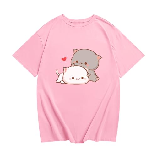 Image of KEEVICI Cute Cat Shirts for Girls Graphic Tees Kids Kawaii Cartoon Animal Print T Shirt Summer Cotton Short Sleeve Tops