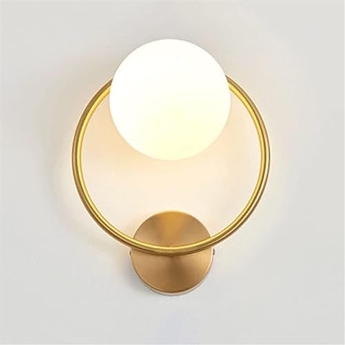 IUokLU Aplique de Pared Minimalista Moderno nórdico con Pantalla de Vidrio y Globo lámpara de Pared con aro de Metal diseño artístico Circular lámpara de Pared para,Oro+Blanco