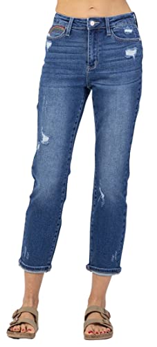 Judy Blue Women's High Waist Rainbow Embroidery Cropped Straight Leg Jeans2