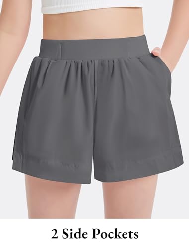 EXARUS Girls 3" Running Wide Leg Shorts Athletic Quick Dry Lightweight Elastic Waist Side Slit Active Shorts2