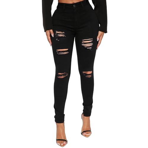 LONGBIDA High Waisted Ripped Skinny Jeans for Women Slim Fit Stretchy Distressed Jeans Y2K Destroyed Ankle Denim Pants