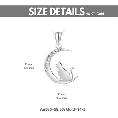 SISGEM 14k Gold Diamond Cat Moon Necklace for Women, Real Gold Pendant and Chain Jewelry for Wife/Girlfriend, Love Gifts for Her, (0.08 ct) 16-18 Inches2