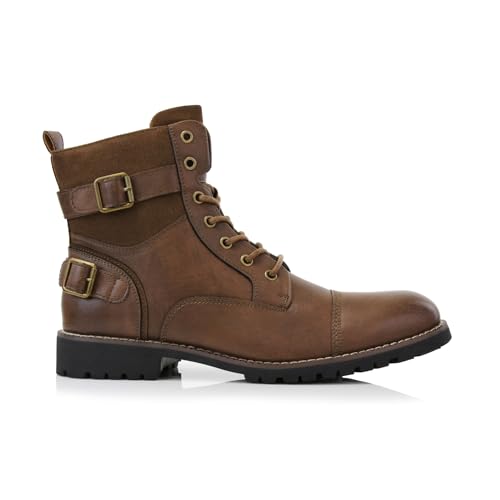 Image of Polar Fox Men's Military Style Combat Boot Collection | Men's Cap Toe Ankle Boots with Lace-Up & Side Zipper