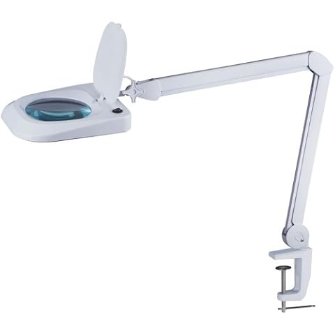 Omano LED Magnifying Lamp (2X Magnifier) Professional Desktop, Reading, Hobby, and Task Use | Adjustable Arm, Bright Daylight Lighting | Clear 6” Diameter Lens Cover
