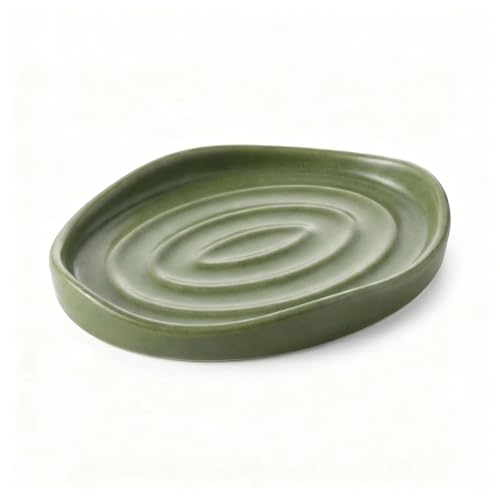 Image of Ceramic Soap Dish with Swirl Grooves, Easy to Clean Soap Holder, Soap Saver Tray for Bathroom, Kitchen & Shower (Green)