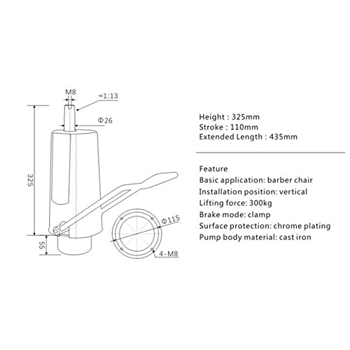 Chair Replacement Hydraulic Pump, 4 Screw Pattern For Bar Beauty Salon Barber Hairdressing Adjustable Height 11Cm / 4.3Inch & Weight Capacity 440 Lbs/200Kg #TOP6
