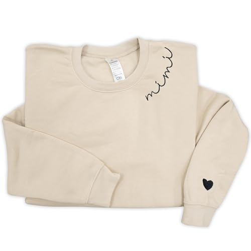 IZI POD - Mimi Embroidered Crewneck Sweatshirt Heart On Sleeve
