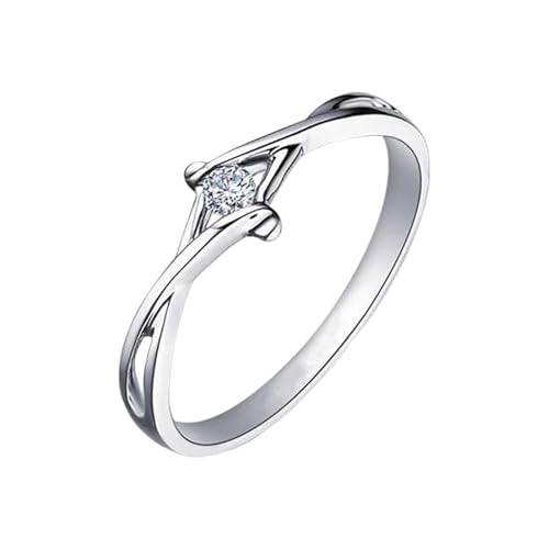 Homxi Anillos Matrimonio Mujer Oro Blanco 14K, Simple Redondo con Diamante de 0,05ct, Anillo de Boda Mujer Plata, Talla 12(52mm)