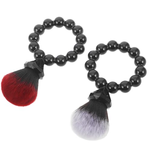 Garneck Brocha de Maquillaje Portátil 2 Pcs para Polvos Sueltos y Rubor, Pelo Sintético Color Negro y Marrón, Tamaño Viaje, Adecuado para Retoques y Piel Sensible