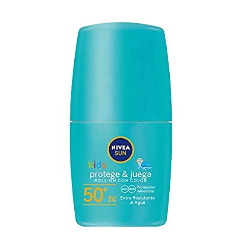 NIVEA SUN Protege & Juega Roll-on Solar Verde FP50+ (1 x 50 ml), crema solar para niños extrarresistente al agua, protector infantil con color y protección solar 50+