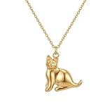 Only faith Collar con Colgante de Animales para Mujer, Acero Inoxidable 316L Bañado en Oro 18K, Cadena Ajustable 45cm+5cm, Diseños de Animales con Significado, Joyería Hipoalergénica (Gato)