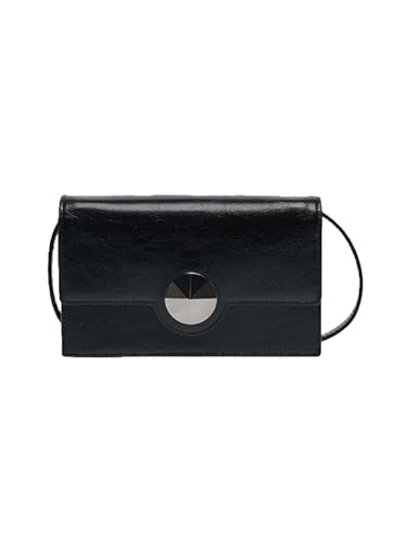 Dellest Milano Diadest Leather Crossbody Pouch Bag, Black with Silver