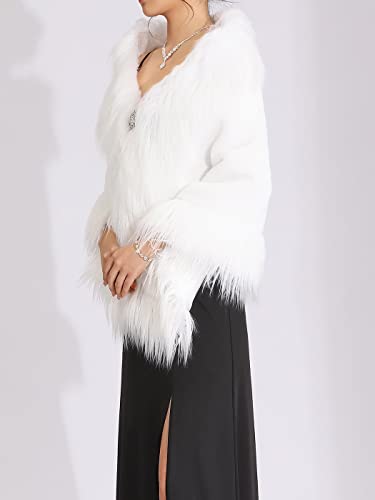GORAIS Womens Wedding Faux Fur Shawls and Wraps Winter Cape Bridal Fur Stole Coat with Brooch for Bride and Bridesmaids4