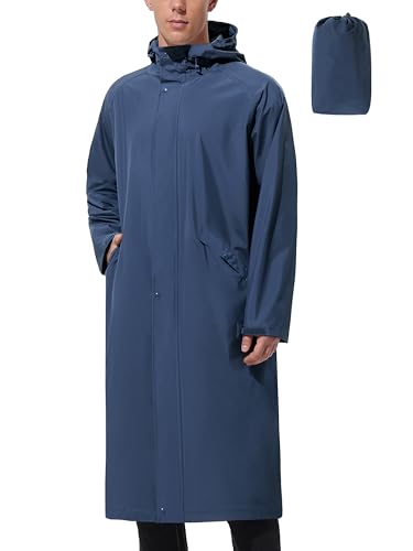 UIQUR Men's Long Rain Jacket Windbreaker Waterproof