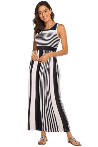 Image of Hount Women's Summer Sleeveless Striped Flowy Casual Long Maxi Dress with Pockets