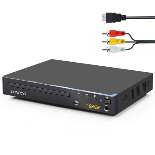 Compact DVD Player for TV - Multi-Region DVD CD Disc Player with HDMI Port, USB-IN & MIC-Out, Remote &HDMI & AV Cable Included (LP-099UK)