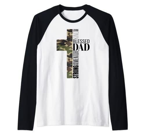 Uomo Christian Fathers Day Religious Men Camo Cross Benedetto Papà Maglia con Maniche Raglan