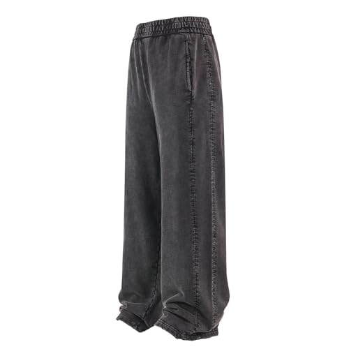 Men’s Vintage Wash Loose Straight Leg Pants, Cotton Trousers for Jogging & Ball Sports, Streetwear for 18-252