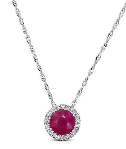 KOKAV 14K White Gold Genuine Ruby 1-1/10 Ct Round, Diamond