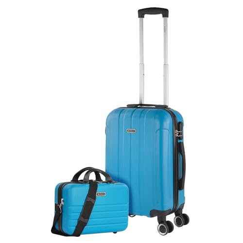 ITACA - Liten flygplanshytt resväska med 4 hjul [55x40x20] och Man Woman toalettväska. Styv märket Travel Resväska....