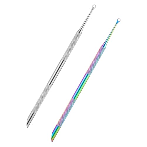 2PCS Pre Treatment Cuticle Pusher Dual Ended Cuticle Remover Stainless Steel Nail Dirt Cleaner Tool For Women Salon Home Fingernails Toenails Manicure Pedicure Nail Art Care Tools