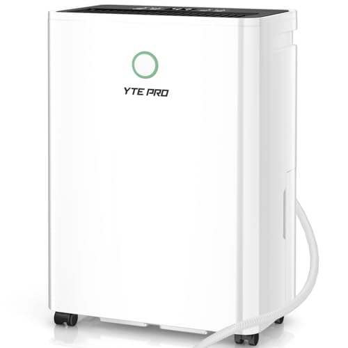 YTE PRO 1500Sq.Ft Dehumidifier, 30Pint Dehumidifiers for Home, Quiet Dehumidifier for Bathroom, Basement, Bedroom and RV, with 6.56FT Drain Hose,0.66Gal Water Tank, 3-Color Humidity Light