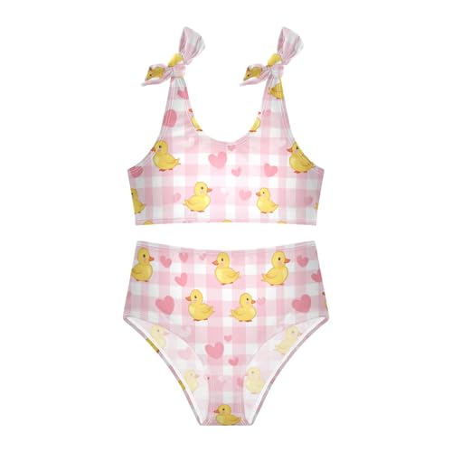 Wusikd Yellow Duck Girls Swimsuits Two Piece Heart Pink Buffalo Check Swimwear Bikini Set for for Girls Size 3T3