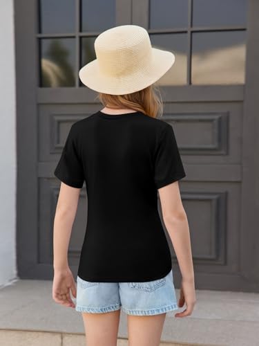 Haloumoning Girls Short Sleeve T Shirts Kids Ruched Side Slim Fit Tops Casual Crewneck Tees 5-14 Years - Image 6